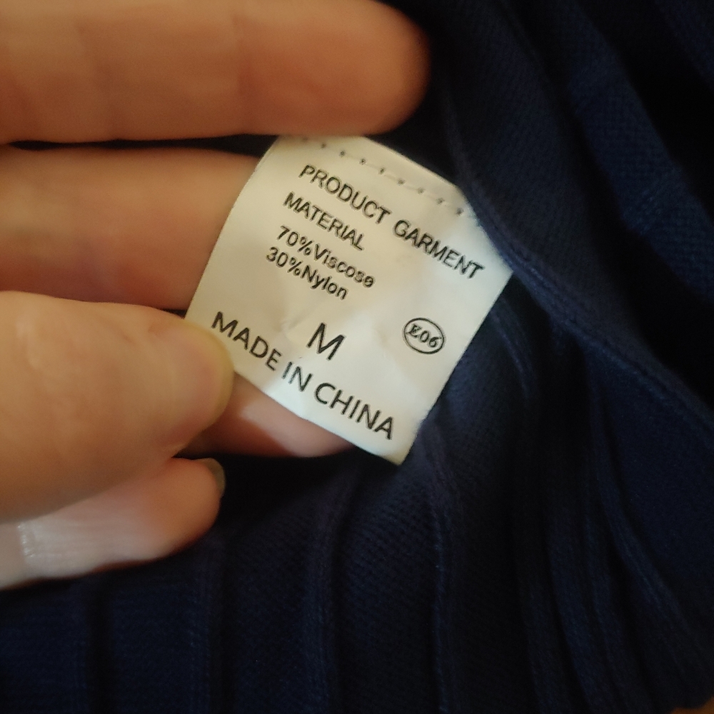 NWT Mitilly Navy Blue White Polo V Button Up Short Sleeve Sweater Midi Dress M - Picture 7 of 9